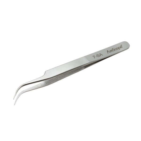 Amscope High Precision 4 3/4 in. Curved Fine Tip Tweezers TW-072